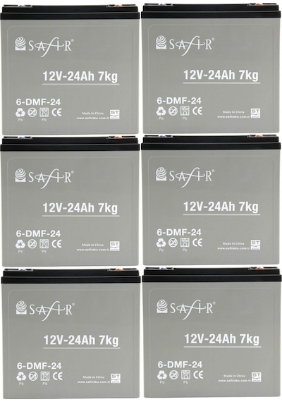 Safir 12 V - 24 Ah Grafen Jel Akü 6'lı Set Elektrikli Bisiklet Aküsü