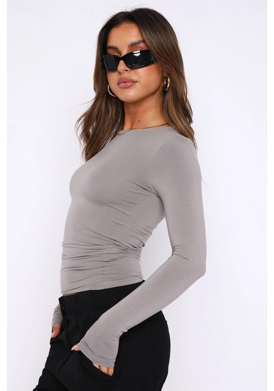 Seeh Boyalı Gri Bisiklet Yaka Basic Uzun Kollu Body Sh142