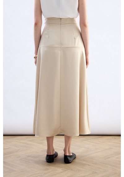 Sateen Yüksek Bel Saten Etek - Taş-136786 Taş