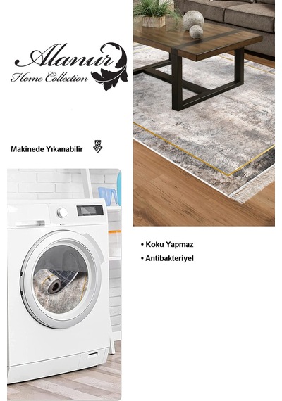 Dekoreko Kaymaz Taban Djt Salon Halısı Star Pamuk Saçaklı Modern M12271 gri
