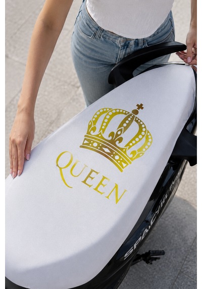 Queen Kadınlara Özel Universal Motor Sele Kılıfı Yıkanabilir Scooter Sele Örtüsü Beyaz