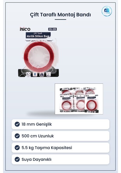 Çift Taraflı Akrilik Silikonize Bant Vhb 18 Mm 500 Cm 5.5 Kg Mont Diğer