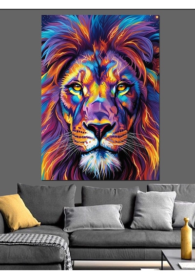 Ahşap Tablo Rengarenk Aslan Başı Portresi