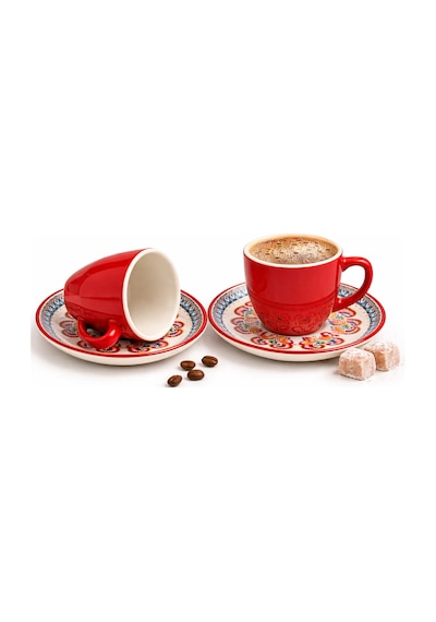 6 Kişilik Türk Kahvesi Fincanı Takımı,12 Parça,90 Ml Seramik Set,mikrodalga/bulaşık Makinesine Uygun Kırmızı