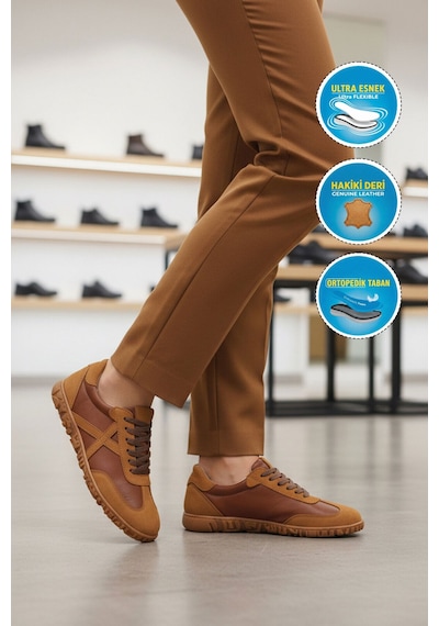 Taba Hakiki Deri Anatomik Kadın Casual Ayakkabı F-003 Z Taba