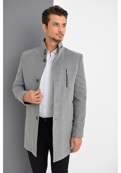 Plt8386 Dewberry Erkek Palto-Gri-Gri