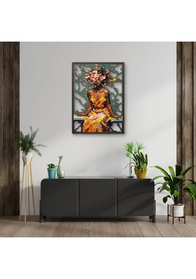 Çiçek Saçlı Altın Elbiseli Kadın - Metal Tablo - Dec0387 58 X 80 Cm Çok Renkli
