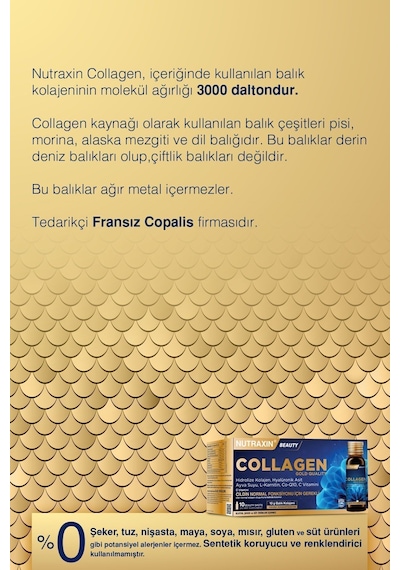 Nutraxin Collagen Gold Quality 10x50 Ml Marin Kolajen, Q10, Biotin, Hyalüronik asit