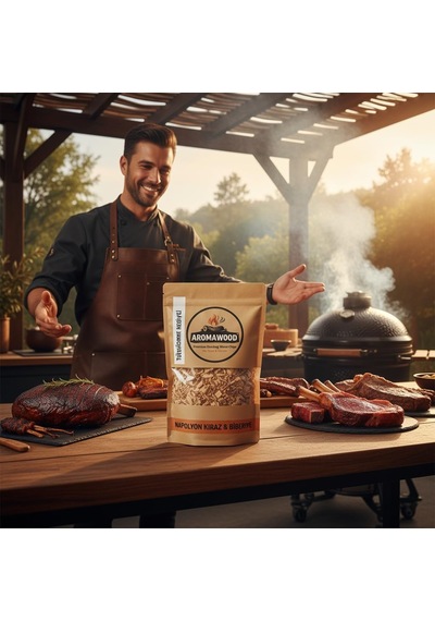 Napolyon Kiraz Ağacı Ve Biberiye Karışımı Tütsüleme Tütsü Talaşı, Mangal Ve Bbq İçin, 650 Gram 2500 Ml. Tütsüleme Kutusu Hediyeli