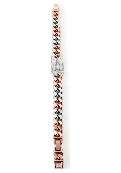 Sertifikalı 316l Çelik Rose Gold & Beyaz Gold Çift Renk Premium Zirkon Taşlı Plakalı Küba Zincir Kad Altın
