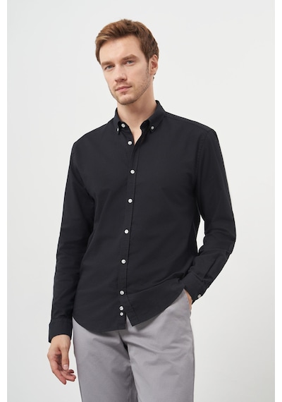 Morven Erkek Siyah Pamuk Trend Düğmeli Yaka Dynamic Fit Gömlek 25ms004006001 Siyah Siyah