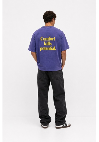 Respire Erkek Puf Baskılı Yıkamalı Oversize T-shirt Mor