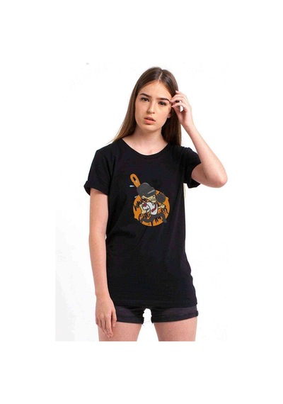 Pubg Karikatur Baskılı Siyah Kadın Tshirt
