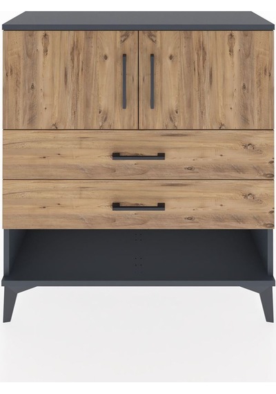 Arges Şifonyer 2 Raflı 2 Çekmeceli 2 Kapaklı 88x30x96 Antrasit-çam Antrasit