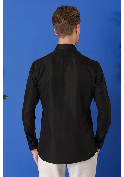 Efor Gk 719 Slim Fit Dokulu Pamuklu Klasik Siyah Gömlek Siyah
