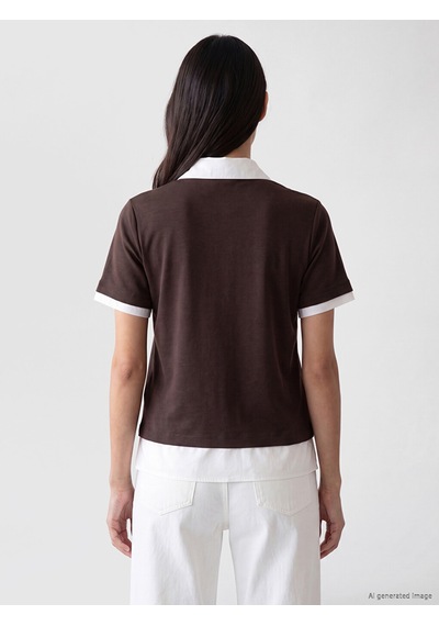 Lcw Everyday Kahverengi Polo Yaka Kadın Tişört