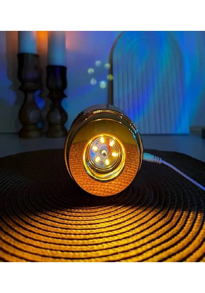 Mobgift 360 Derece Dönen Sarı Led Işıklı Gold Standlı Usb'li Kristal Gezegenler Cam Küre Çok Renkli