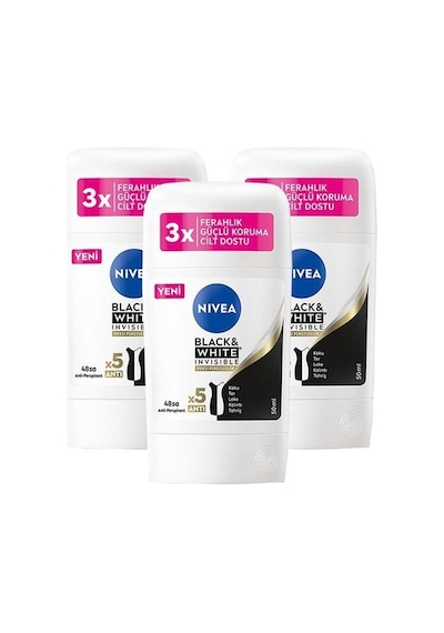 Nivea Black & White Invisible İpeksi Pürüzsüzlük Kadın Stick Deodorant 3 x 50 ML