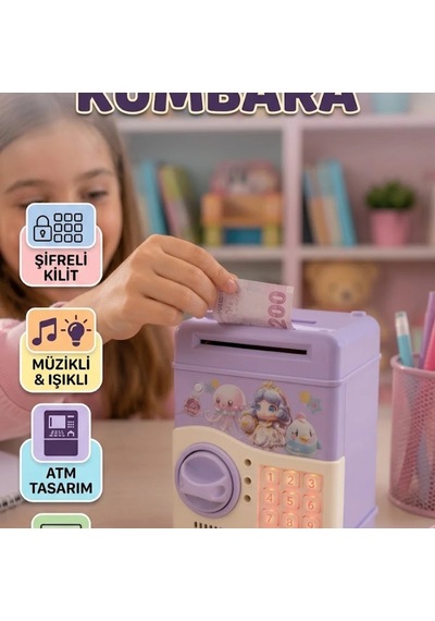 Elektronik Şifreli Atm Tasarımlı Mor Para Biriktirme Kumbarası
