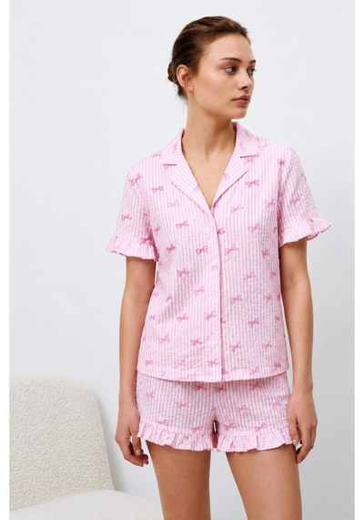 Kadın Premium Fırfırlı Pembe Pijama Takımı
