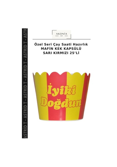 Özel Seri Çay Saati Hazırlık Mafin Kek Kapsülü Sarı Kırmızı 25 Li Kırmızı - Sarı