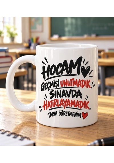 Tarih Öğretmeni Hediye Kupa- Öğretmenler Günü Özel Tasarım Beyaz