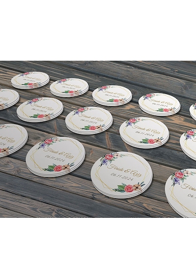Suluboya Çiçek Modeli, Etiket Modeli Ürünlerinize Özel 5cm - 100 Adet Folyo Sticker Renkli