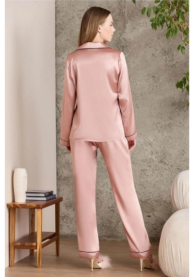 Pierre Cardin Saten Biyeli Pijama Takımı 1200 Brandy Bronz