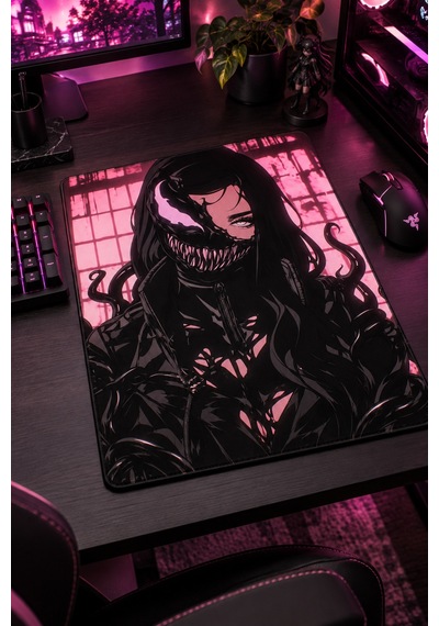 50x40 Cm Venom Girl Desenli Gaming Oyuncu Mouse Pad Kaymaz Taban Büyük Fare Altlığı
