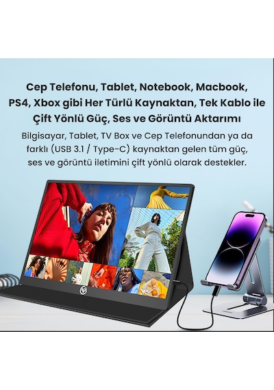 Npo NPM6 15.6" 5 MS 60 Hz Telefon Ve Oyun Konsolu Uyumlu Full HD IPS Taşınabilir Monitör