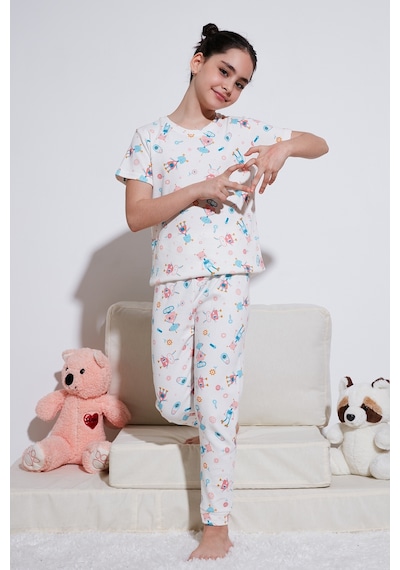 Lela % 100 Pamuk Bisiklet Yaka Kısa Kollu Kız Çocuk Pijama Takımı 6651002 Şeker Pembe