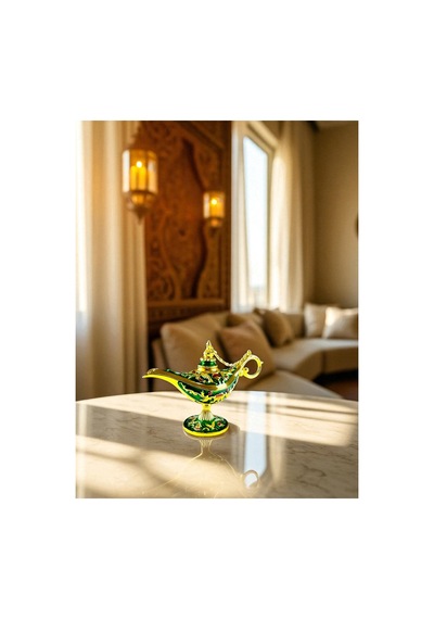 Aladdin Sihirli Lambası Renkli Işlemeli Dekoratif Biblo Alaattin Metal Çelik No:1 - 11x7 CM 728354187