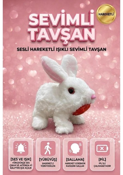 Kalp Detaylı Sevimli Arkadaşım Tavşan: Sesli Yürüyen Hareketli Eğitici Oyuncak Peluş Çok Renkli
