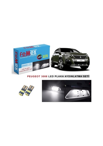 Peugeot 3008 Led Plaka Aydınlatma Ampul Seti Femex Parlak Beyaz
