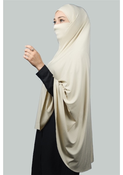 Altobeh Hazır Türban Peçeli Pratik Eşarp Tesettür Nikaplı Hijab - Namaz Örtüsü Sufle (5XL) - Krem