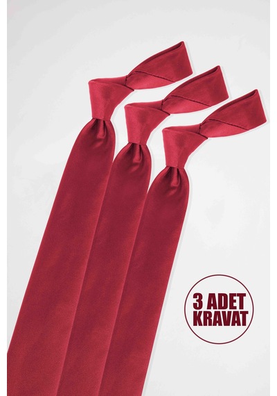 Tudors 3'lü Paket Düz Klasik Cep Mendilli Bordo Erkek Kravat-33288 Bordo