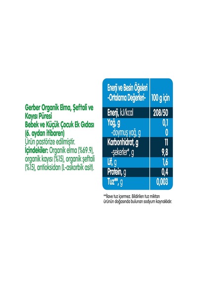 Organik Elma, Şeftali Ve Kayısı Püresi 6 X 125 Gram X 6