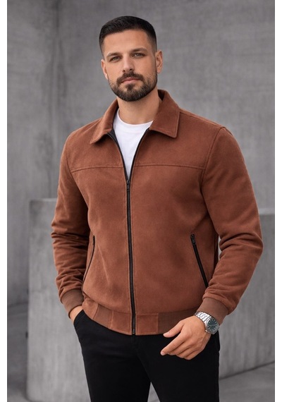 Baselco Basic Slim Fit Polo Yaka Süet Ceket Kahverengi