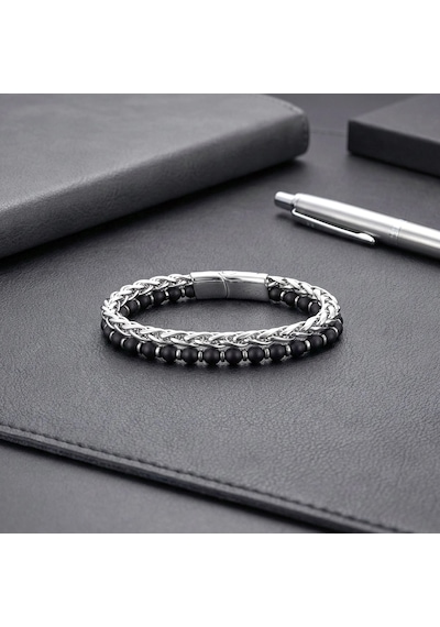 Moncuk Design Çelik Zincirli Mat Oniks Ve Silver Hematit Erkek Bileklik 33512b21d11 Çok Renkli
