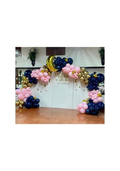 Krom Gold Gece Mavisi Ve Makaron Pembe Balon Zinciri 100 Adet Mix