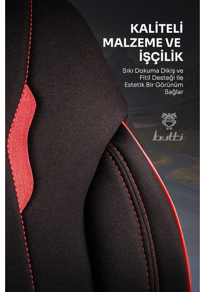Siyah - Kırmızı Buttı Talos Serisi Premium Oto Koltuk Kılıfı Ortopedik Destekli, Ön Arka Tam Set, Aırbag Uyumlu