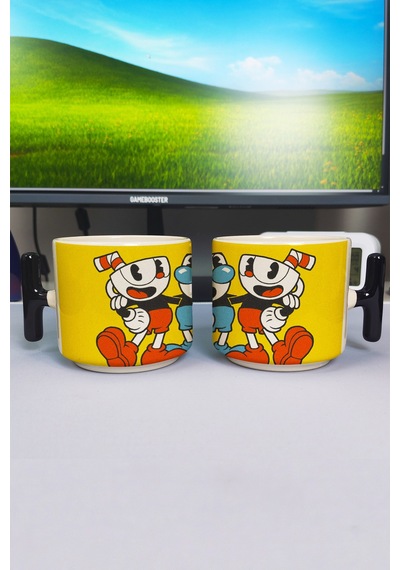 Cuphead Baskılı Seramik Lüks Kupa 1 Adet T Şeklinde Özel Siyah Kulp Dalga Kulp V5t Çok Renkli