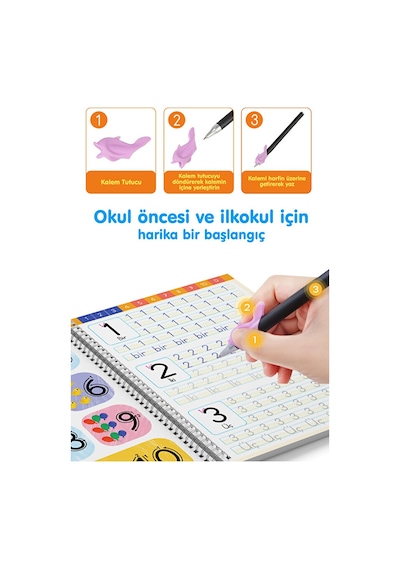 Sayıları Yazmayı Kolayca Öğreten Kitap Sihirli Uçan Kalemli Oluklu (Kabartmalı) Sayılar Kitabı Dikkat Atölyesi Yayınları