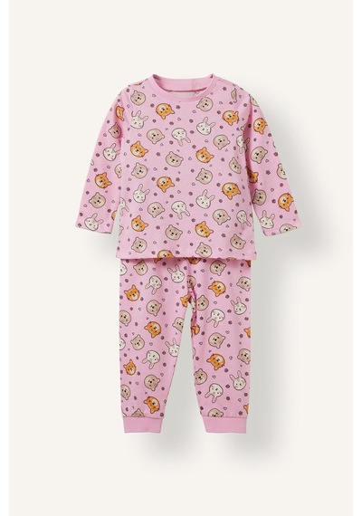 Defacto Desenli 2li Pijama Takımı Kız Bebek I3902a526auer105 Ekru-er105