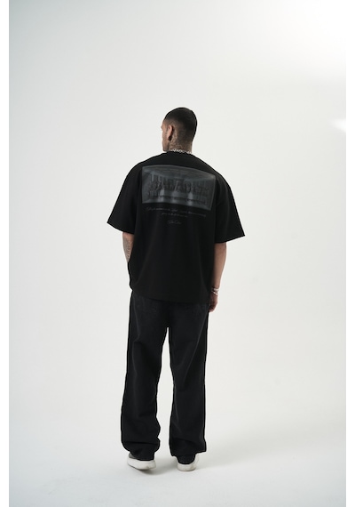 Respire Erkek Da Vinci Baskılı Oversize T-shirt Siyah