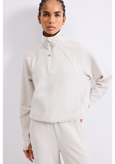 Defacto Yarım Fermuarlı Dik Yaka Waffle Sporcu Basic Sweatshirt I3631ax26aubg721 Bej-bg721