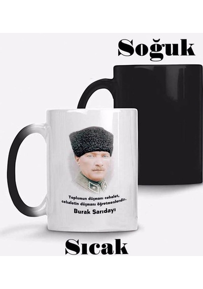 İsme Özel Atatürk Sihirli Kupa Bardak Parlak Siyah