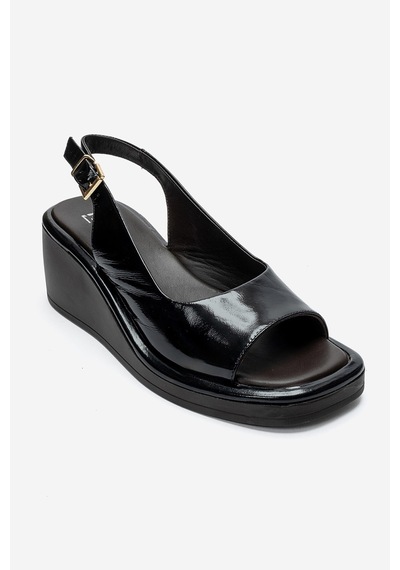 Luvi Shoes Orlena Siyah Rugan Hakiki Deri Dolgu Topuklu Sandalet