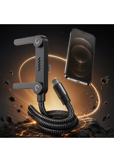 240w Hızlı Şarj Kablo Ve Katlanabilir Telefon Standı Usb-c Uyumlu Örgülü Veri Aktarım Kablosu 1