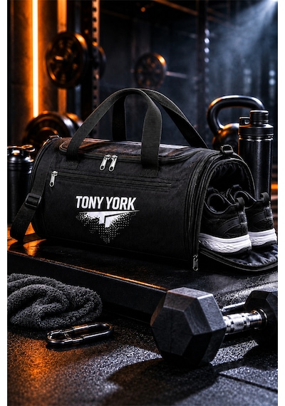 Tony York Unisex Geniş Hacimli Konfor Modeli Önü Cepli Ayakkabı Bölmeli Seyahat Antrenman Fitness Spor Çantası siyah